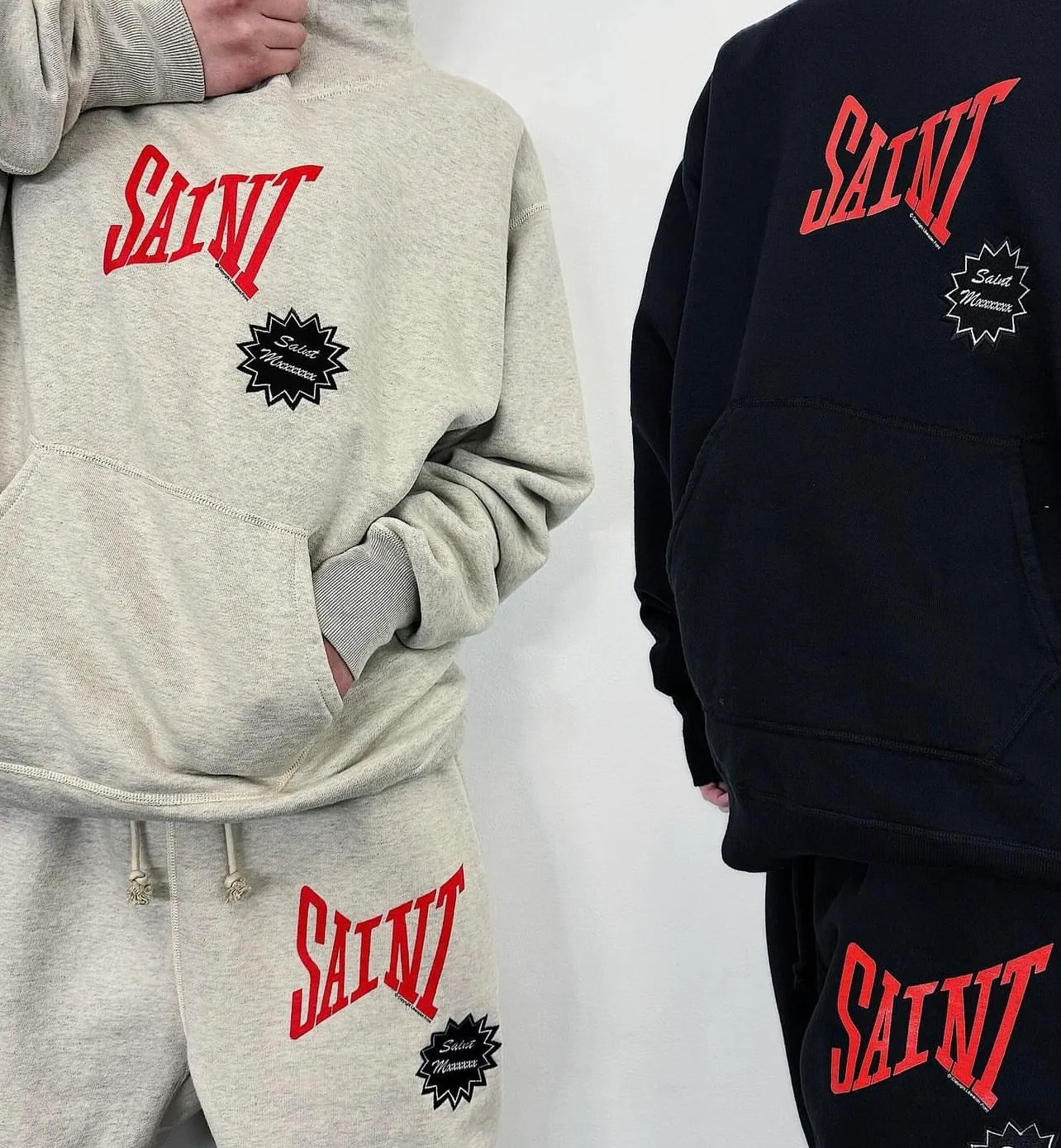 SAINT Mxxxxxx 'SAINT' SWEAT SHORTS/GRY/BLK embroidered SAINT LOGO basic shorts, distressed gray/washed black S-XL, four needles and six threads throughout, produced by a major domestic factory, imported Tajima machine embroidery, washed and distressed, original version